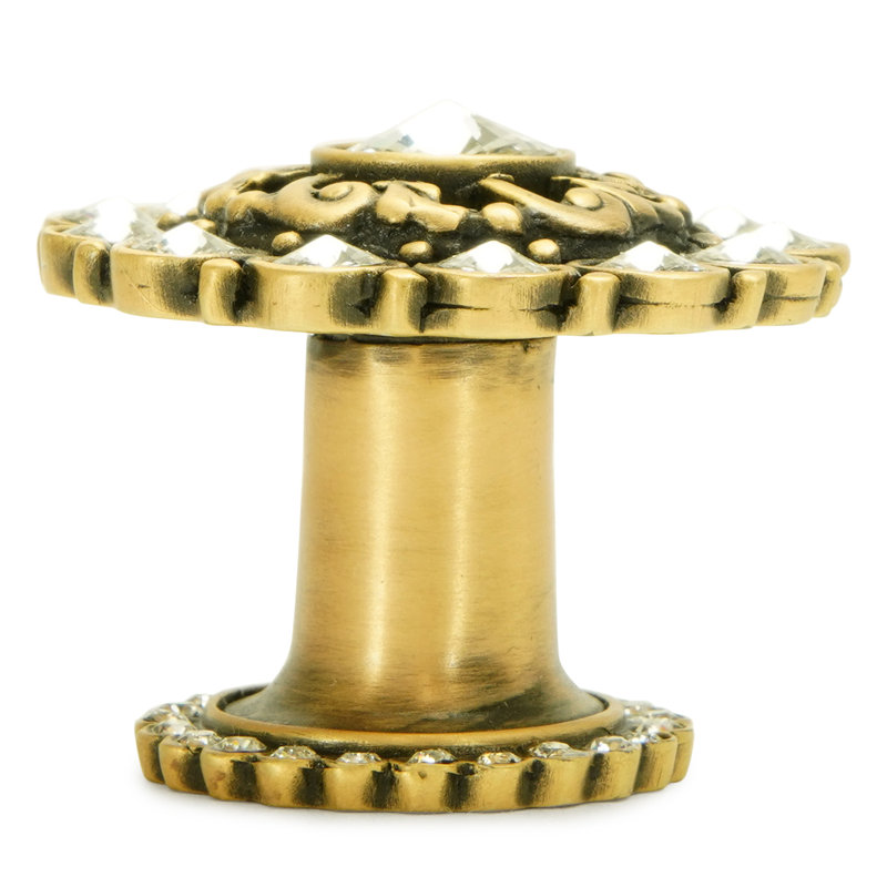 Cache large round multi crystals knob with halo platform with swarovski crystals in finish Museum Gold
