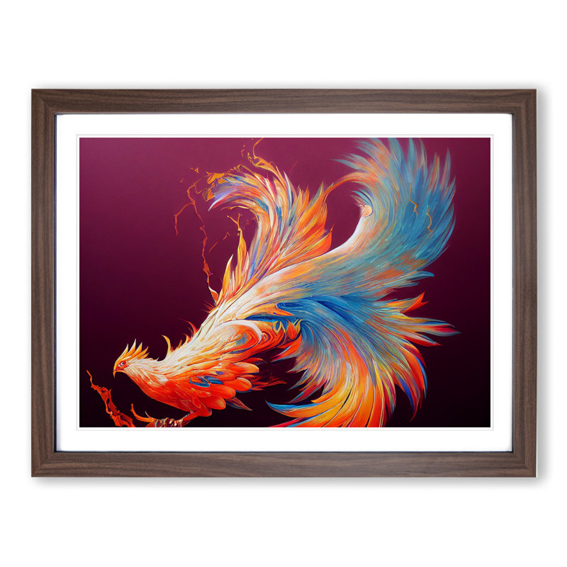 XH1022-6899X Phenomenal Phoenix Bird 1 Piece Single Picture Frame Wall Art, 25cm H x 34cm W x 2cm D, Walnut