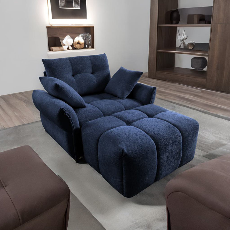 Canapé simple avec repose-pieds, Chenille bleu