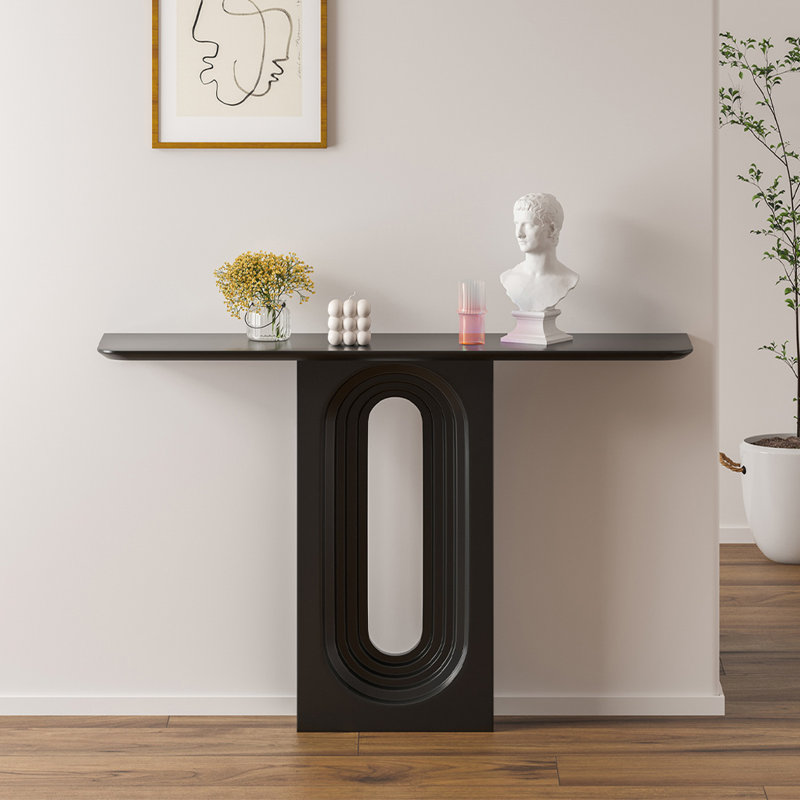 Console noire en bois massif, Noir, H 35,43 po x l 55,12 po x P 12,81 po