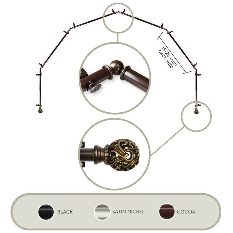 Tringle à rideaux simple pour baie vitrée à 6 côtés Hardaway, Cacao, 18 po - 28 po (chaque côté)