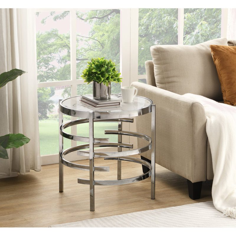 Izaria Stone Top End Table, Silver