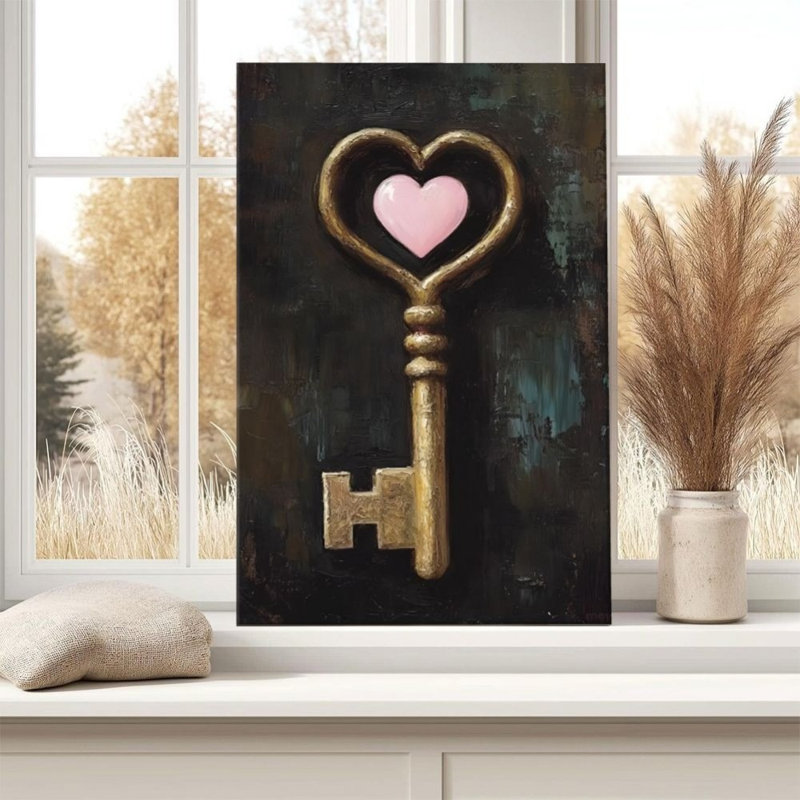 Impression sur toile Elegant Gold Heart Key - Urban Studio, 30 x 20 pouces (75 x 50 x 2 cm)