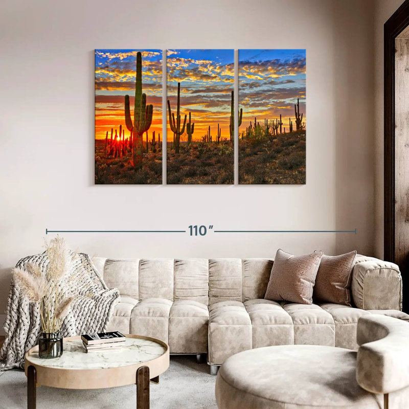 " Sunset Cactus " 3 - Pieces, 48" H x 74" W x 1.25" D
