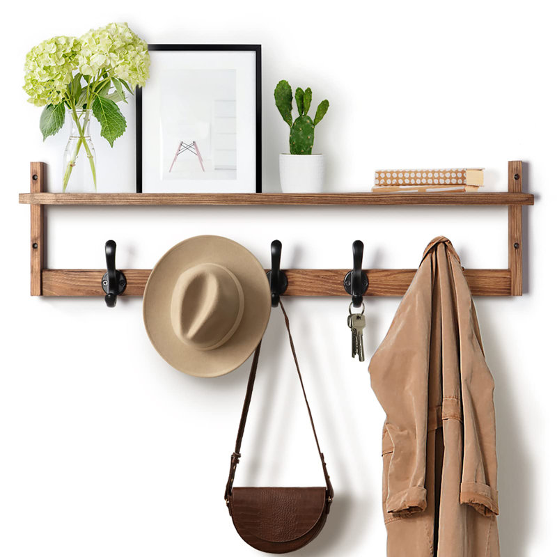 29'' Coat Rack Wall Mount with Shelf, Rustic Brown