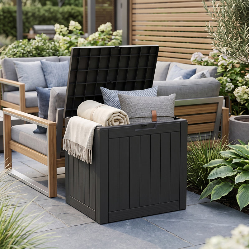 Coffre de terrasse en résine résistant à l'eau 35 gallons avec couvercle verrouillable, Black