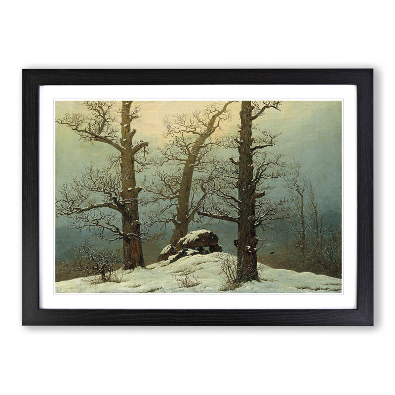 Cairn in Snow by Caspar David Friedrich - Picture Frame Photograph, 27cm H x 36cm W x 2cm D, Black Framed