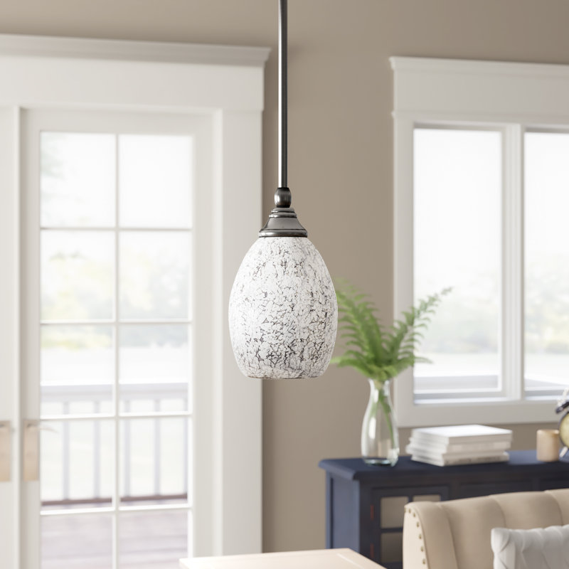 Mini luminaire suspendu à tige illustré avec verre fusion, 15,5 po