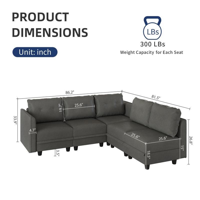 Canapé rembourré avec rangement Zendajas, Mélange de polyester gris