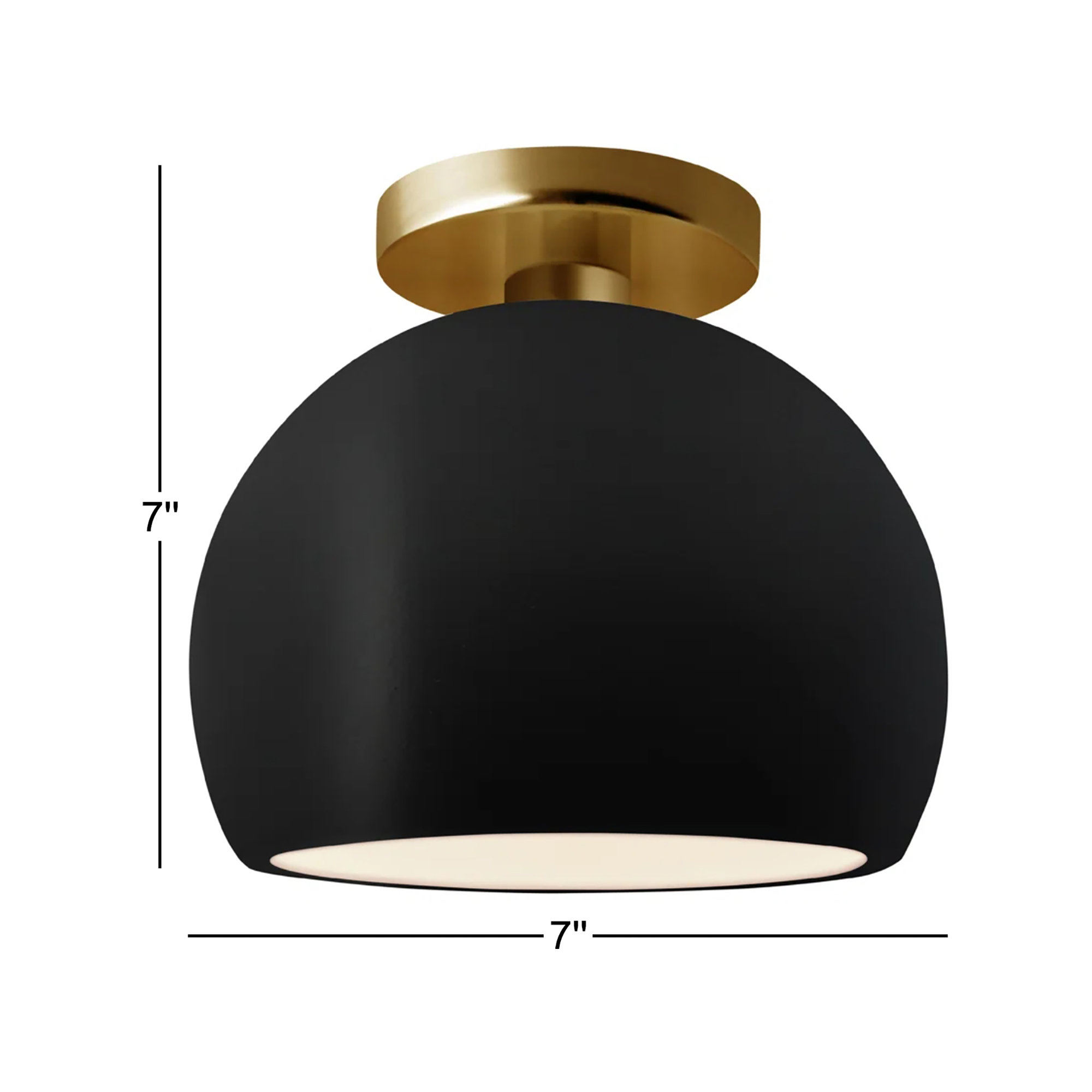 Single Light Ceramic LED Semi Flush Mount, 7" H x 7" W x 7" D, Carbon Matte Black, Brushed Brass