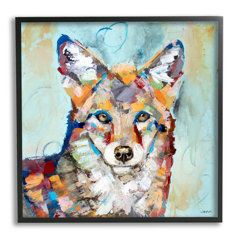 Abstrait renard, peinture moderne, estampe numérique par Jen Seeley, Giclée encadrée noir minuit