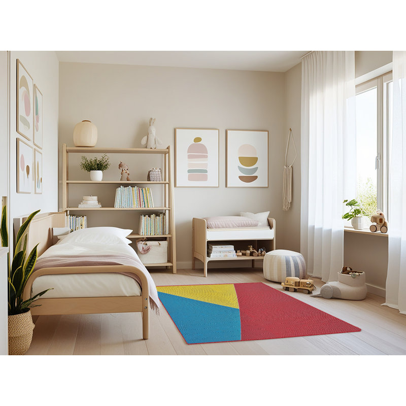 Tapis à motifs jaune/bleu/mehroon area, Rectangle 3 pi x 5 pi
