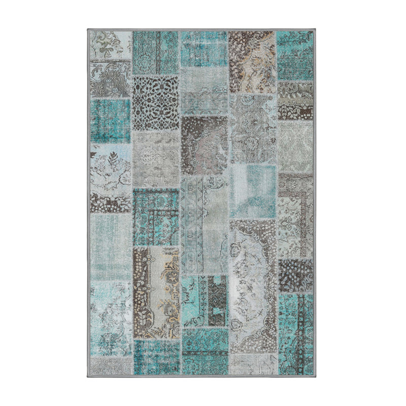 Tapis bleu/gris contemporain, Rectangle 6 pi x 9 pi