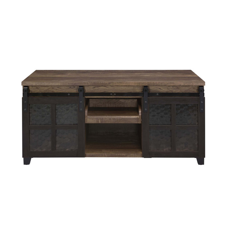 Table basse rustique en chêne avec portes coulissantes