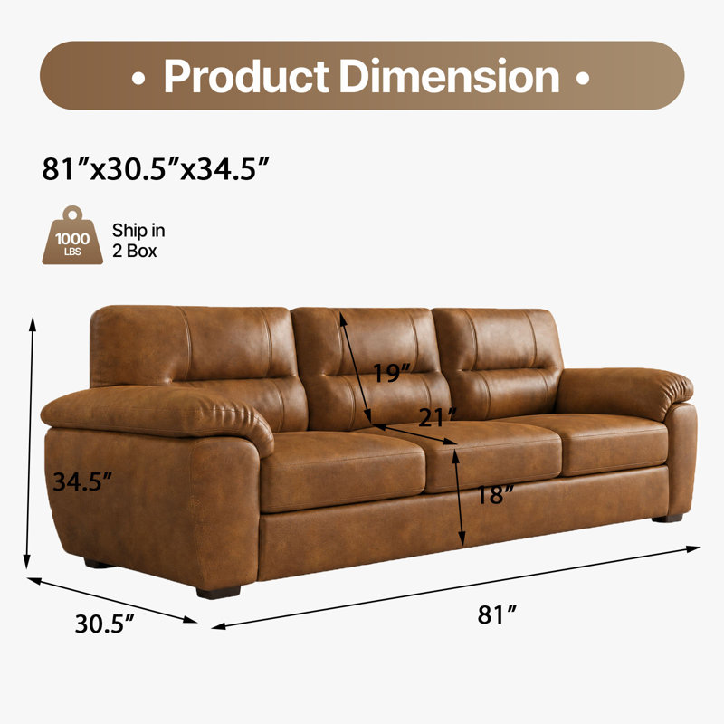 Canapé 82 po 82 po Air Leather, Brown