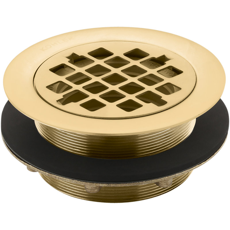 Kohler Round Shower Drain for Use with 2" Metal or Plastic Pipe, Gasket Included, Vibrant Brushed Moderne Brass