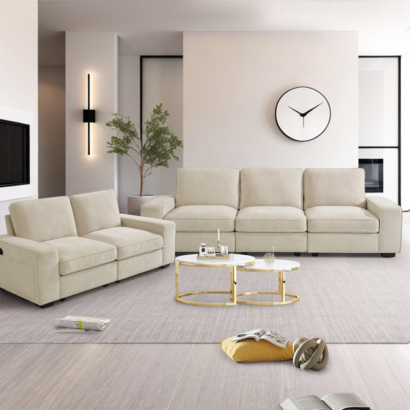 Ebern Designs Judeth Square Arm Modular Sofa, 5, Beige