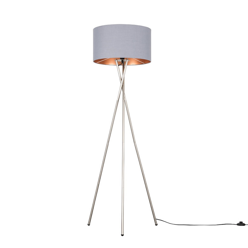 Misner 155cm Camden Tripod Floor Lamp with Large Reni Shade, Grey & Copper, Yes, Brushed Chrome 