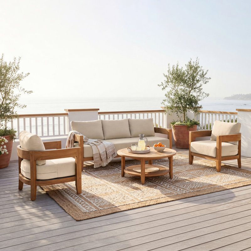 Ensemble de 2 chaises de patio en teck avec coussins Keaton