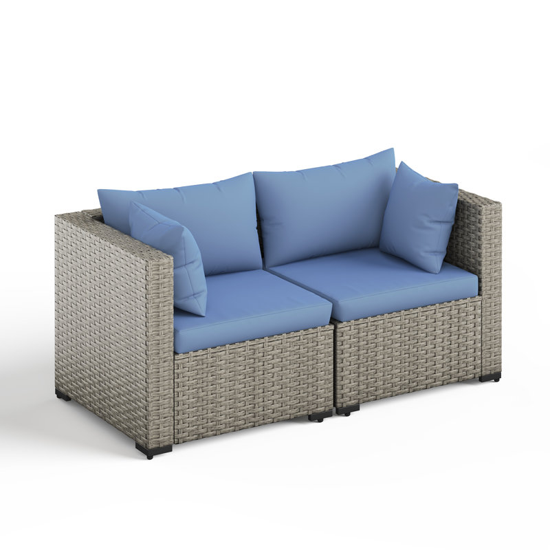 Zoea Outdoor Patio Sofa with Removable Cushions, Blue