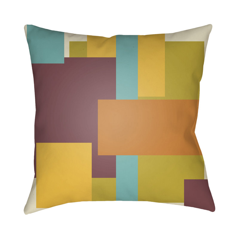 Moderne Geometric Outdoor Throw Pillow, 18" H x 18" W x 4" D, Pink / Olive / Blue