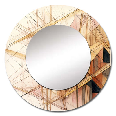 Minimalist Gold and Beige - Abstract Shapes Decorative Mirror, Modern Large Round Wall Mirror, Printed Metal Art