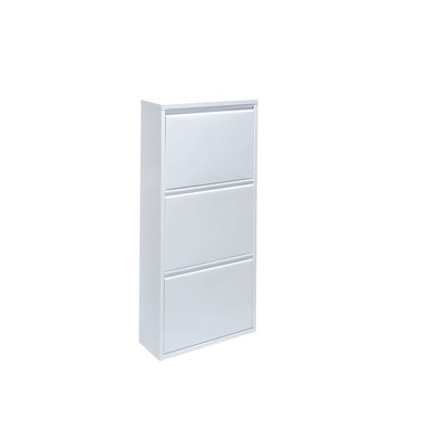 Armoire à chaussures moderne, blanc - capacité de 6 paires, 19,7 x 40,9 x 5,9 pouces | 100% tôle, montage mural, aucun assemblage requis | Parfait pour une utilisation intérieure et extérieure, design élégant et durable