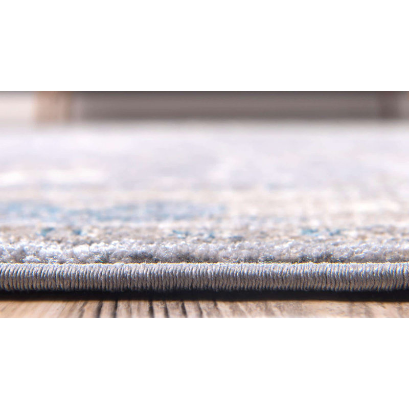 Tapis gris / ivoire / bleu Gwendolyn, Rond 8 '- 2