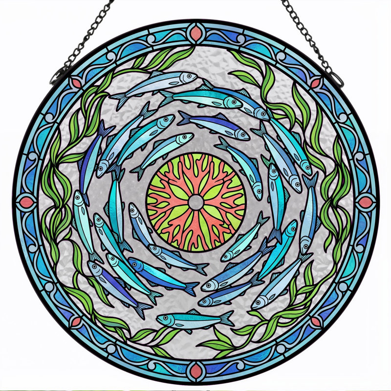 Panneau de vitrail en forme de spirale poisson ， 7,8H, H 7,8 po