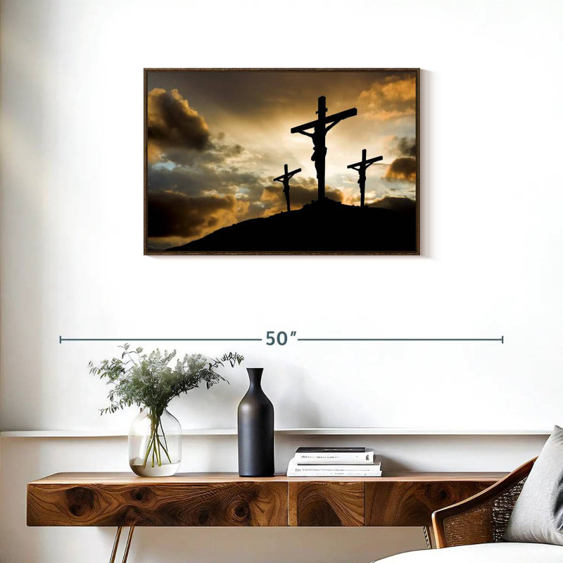 Croix au calvaire, Cadre flottant noyer, 31 po x 21 po