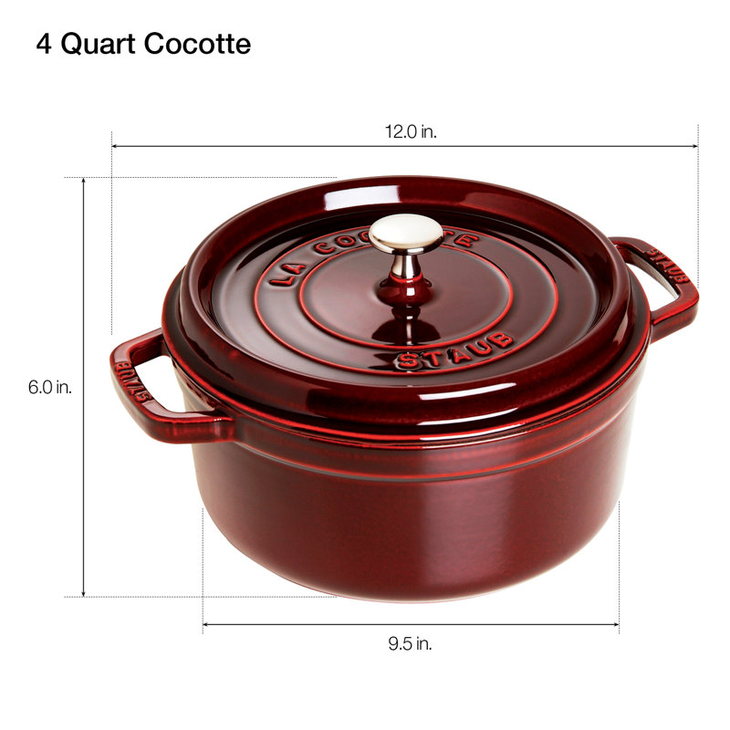 La Cocotte Cast Iron Round Cocotte, 4 quarts, Grenadine