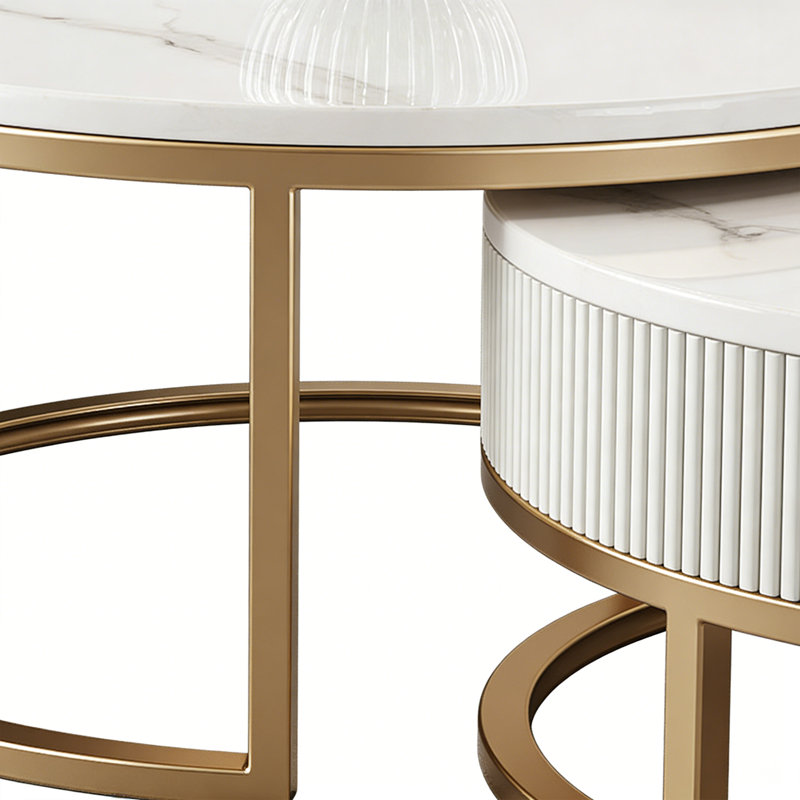 Table basse moderne de style crème de luxe minimaliste, H 17,71 po x L 27,55 po x l 27,55 po
