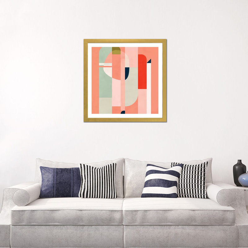 Shapes Modern Peach par Ana Rut Bré - impression d'art graphique, Papier encadré doré, Blanc, H 24 po x l 24 po x p 1 po