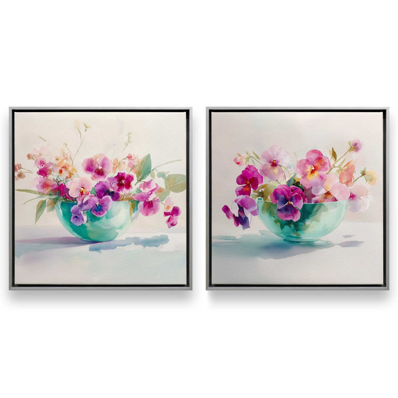 «Blossoms in Glass», ensemble de 2 impressions, 16 po x 16 po, Cadre flottant en chrome poli