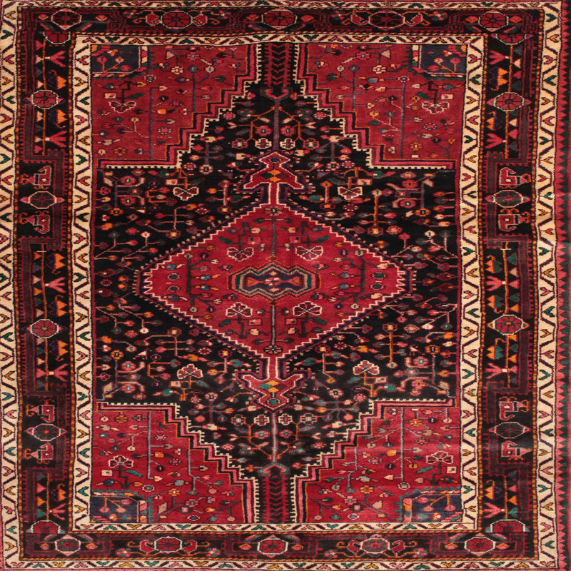 Tapis traditionnel rouge / noir Siipola, Carré 5 pi