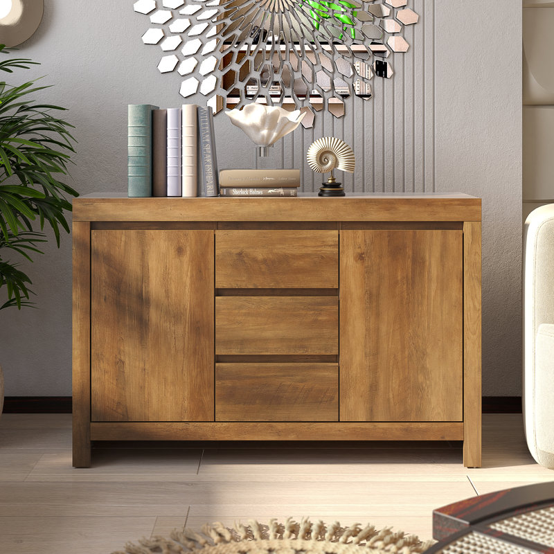Ellani Cubbot Wide 2 Door 3 Drawer Sideboard, Knotty Oak