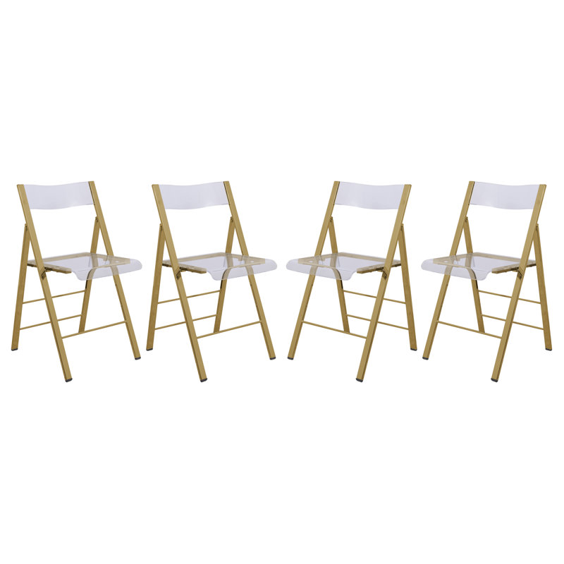 Chaise pliante en acrylique transparent avec structure en acier inoxydable et repose-pieds - Chaise d'appoint empilable à dossier ouvert