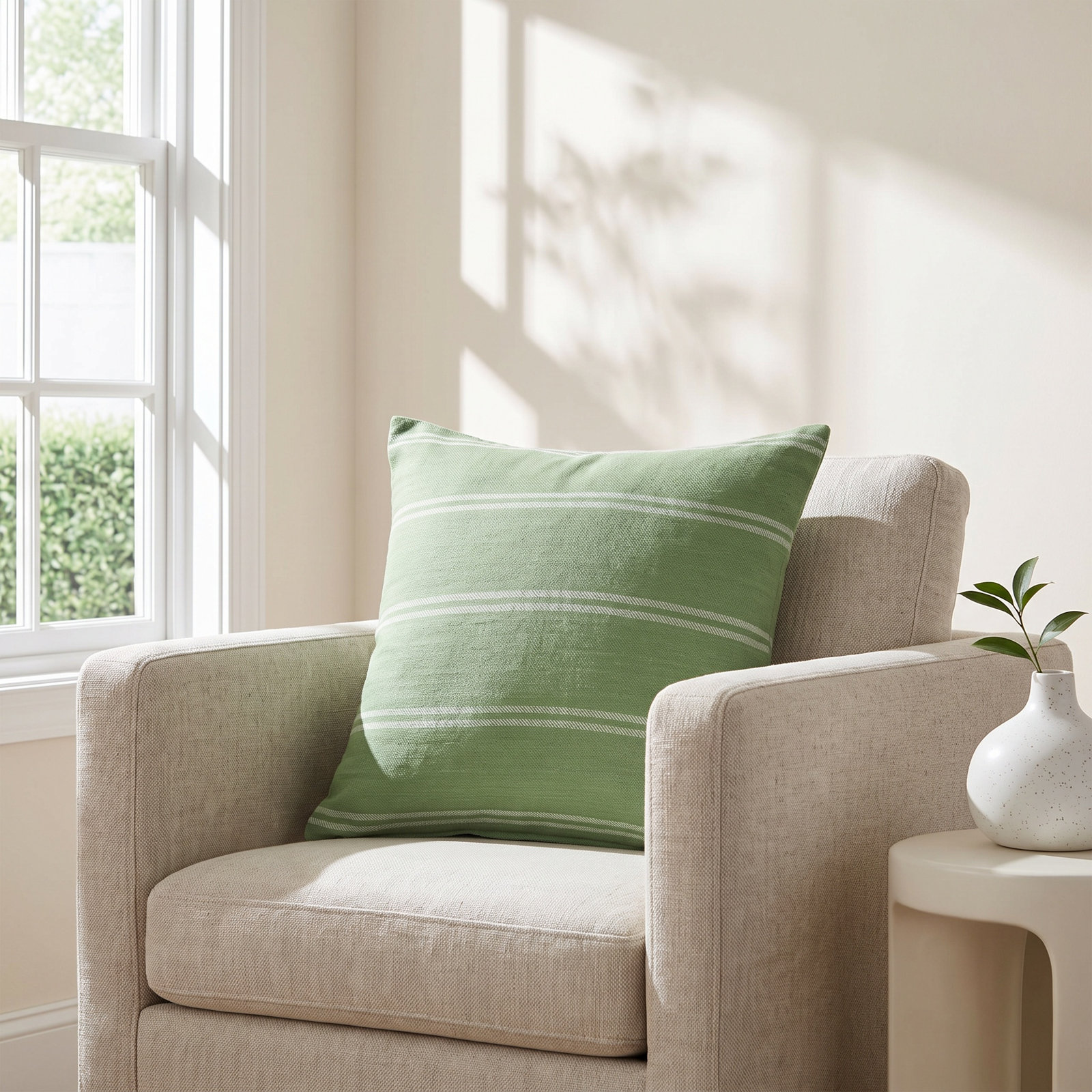Hudie Striped Cotton Throw Pillow, Green, Pillow Cover Only - No Insert