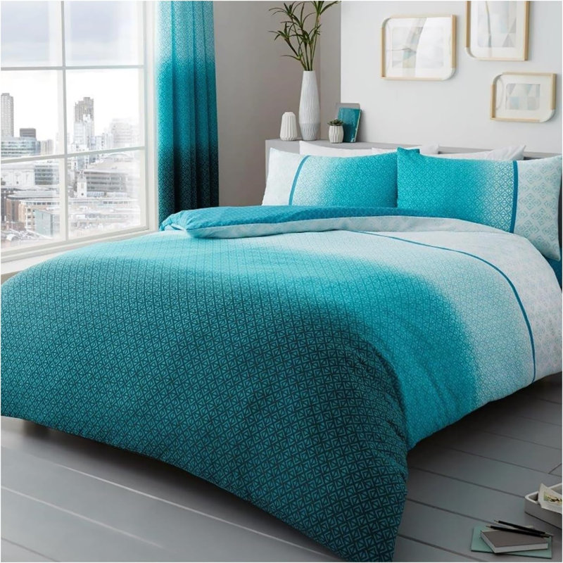 Striped Duvet Cover Set, Kingsize Duvet Cover + 2 Pillowcases, Blue Geometric