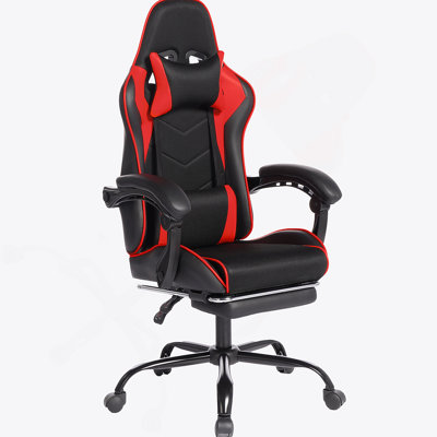 Chaise de jeu E-Sports avec siège de voiture de sport, matériau en polyuréthane, éponge moulée, confortable et sécuritaire avec fonction de massage en rouge