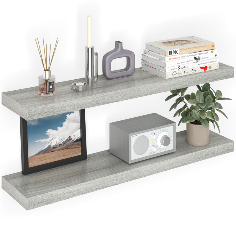Miami 36" W x 8" D Floating Shelves with Invisible Wall Mount Brackets, Grey Oak