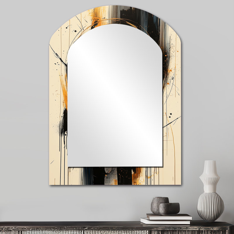 Cercle abstrait en tons de bleu et or III - Miroir mural moderne, 34 po x 25 po