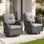 Ensemble de chaises de patio de luxe - Ensemble de 2 chaises de patio en osier toutes saisons et chaise berçante pivotante à dossier haut pour terrasse et osier gris près de la piscine