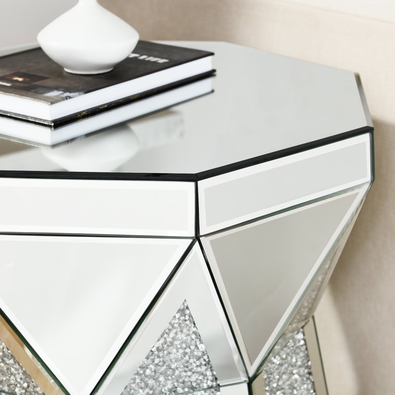 Table basse de style tambour avec incrustation de cristal miroir