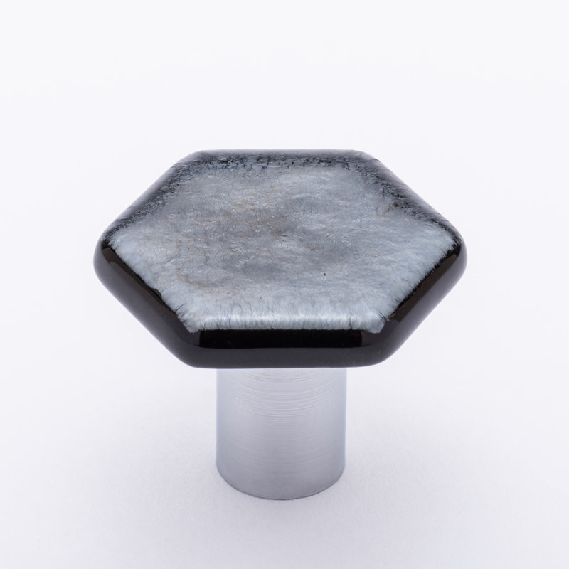 Geometric Knob, Polished Chrome, Silver Iridized Black Glass