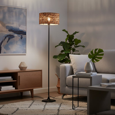 Marina Natural Rattan Floor Lamp With Handmade Woven Shade, Rustic Boho Style, E26 60w Compatible