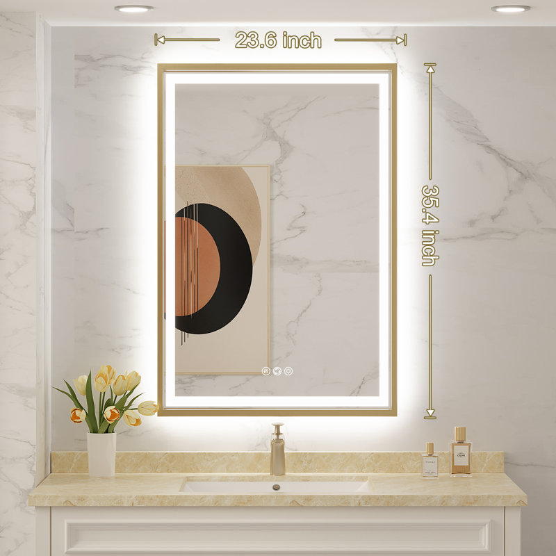 Miroir de salle de bain super lumineux, 36 po x 24 po, Doré