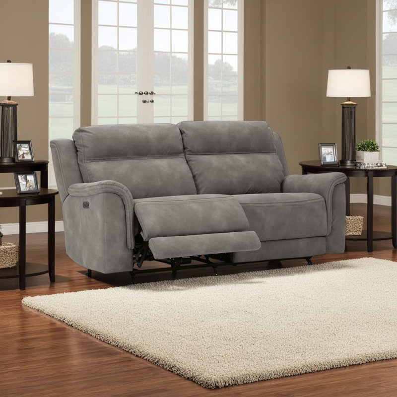 Canapé inclinable électrique Corbin, USB Zero Draw, similicuir gris ardoise