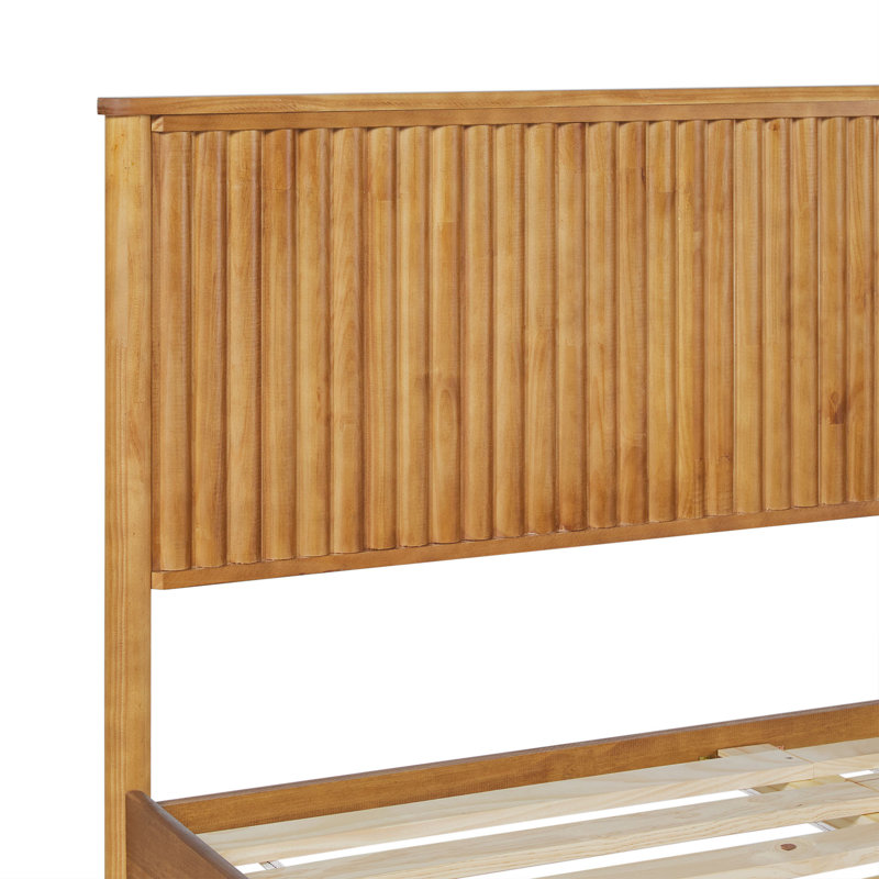 Asho Solid Wood Platform Bed with Reeded Headboard