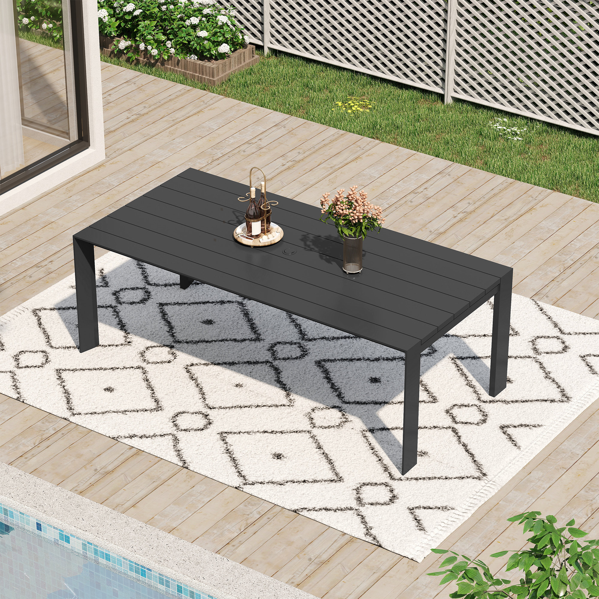 Silvia Rectangular Aluminum Patio Dining Table, 29.9" H x 86.6" W x 38.2" D